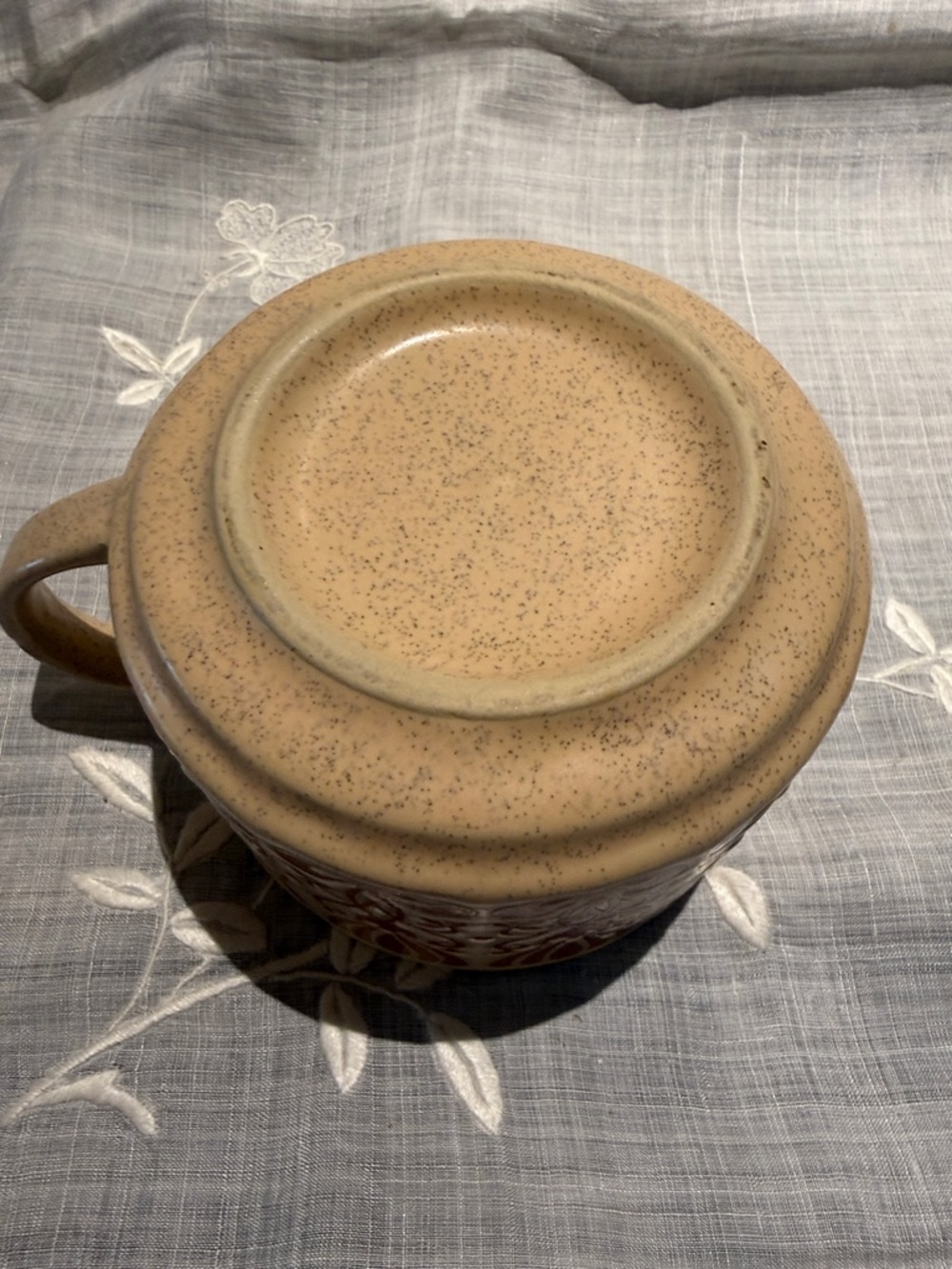 Vintage 1970s Stoneware Soup Mugs Set of 2 Brown Floral Speckled Pottery - Picture 6 of 10